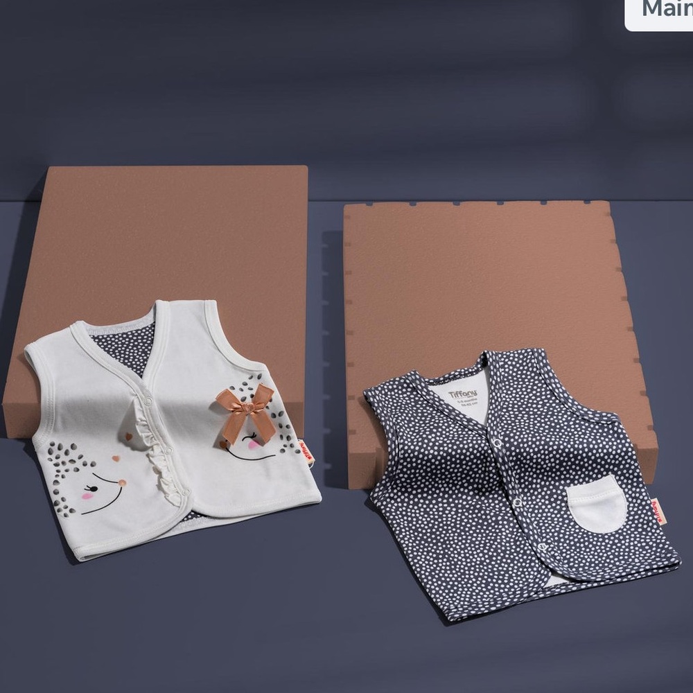 Stylish and Cozy:Organic Cotton Eyelash Series 2Pc Vest Set for Your Little One.